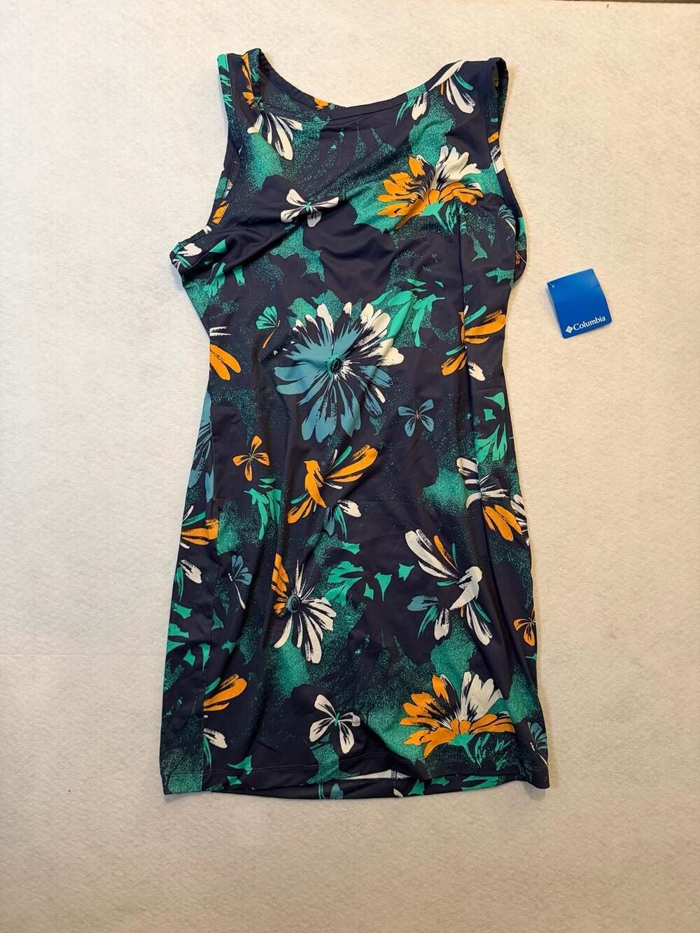 Columbia Women's Freezer III Sleeveless Floral Dress Navy Teal Size Large